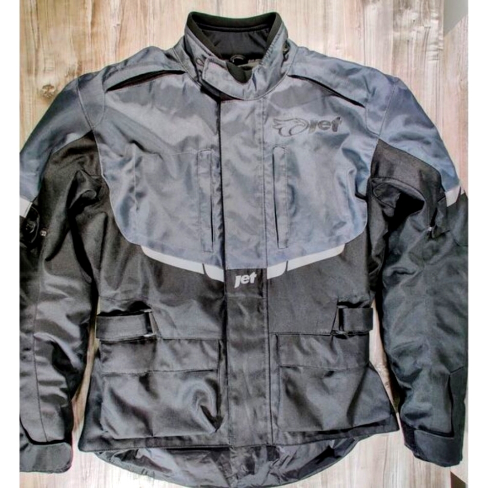 Unisex Motorcycle Jacket Full Sleeve Zipped Front & Pockets size L,‎ Black/Gray